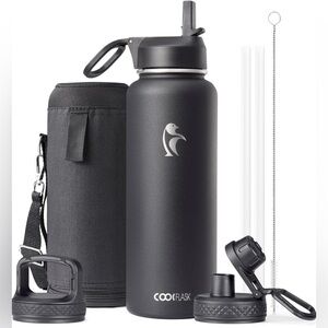 Like New Coolflask 40 oz Insulated Water Bottle with straw for hot & cold drinks